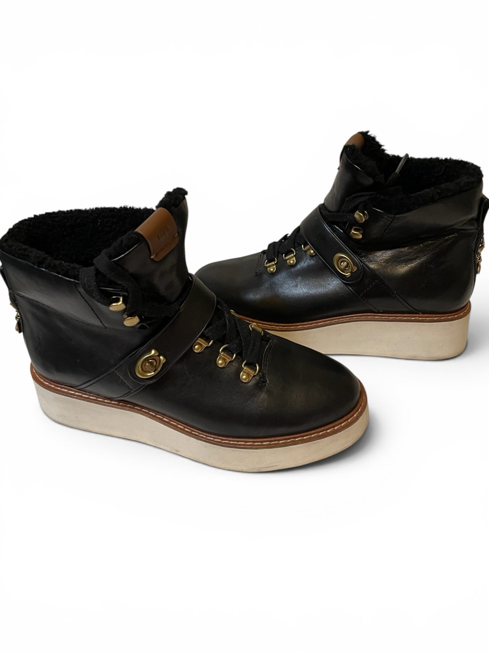 ⭐️⭐️No Further Discount⭐️⭐️ Coach City Hiker Black Leather Platform Ankle Boots